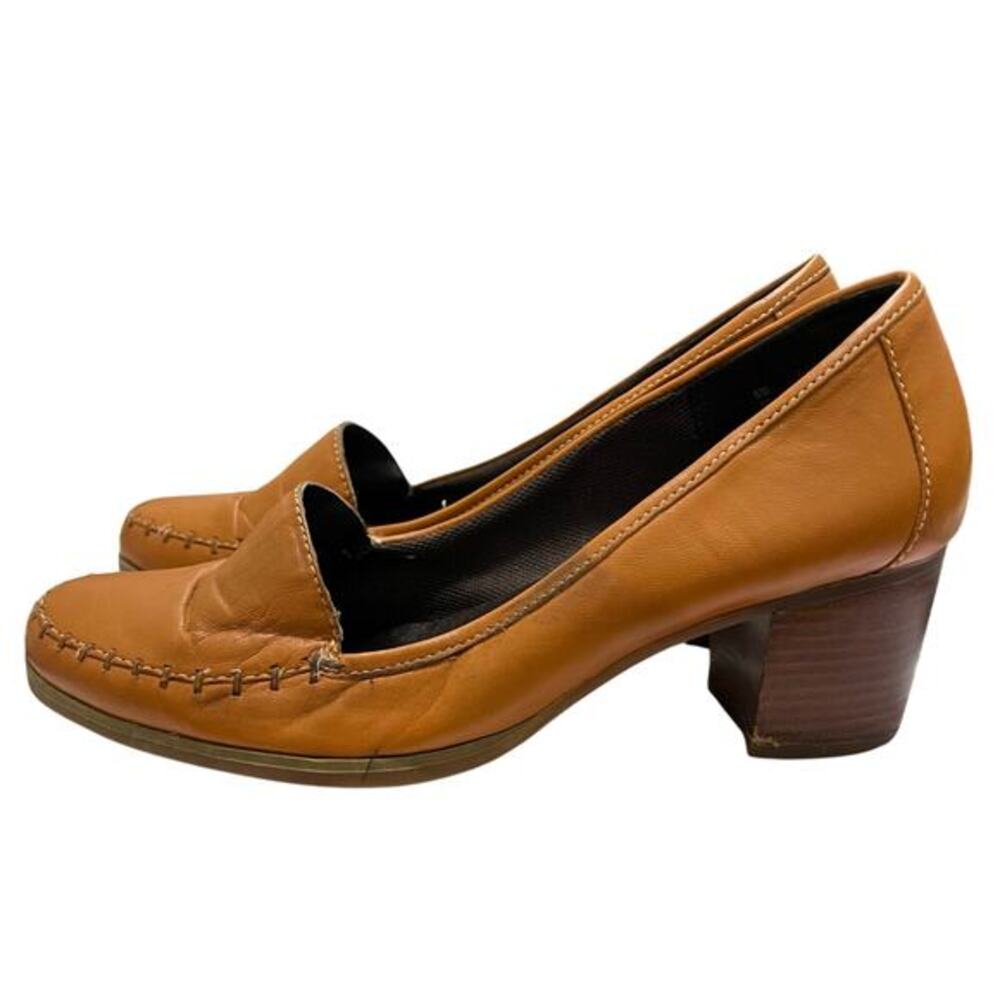 TIMBERLAND Brittarina penny heel loafers tan leather secretary pump sz 9M